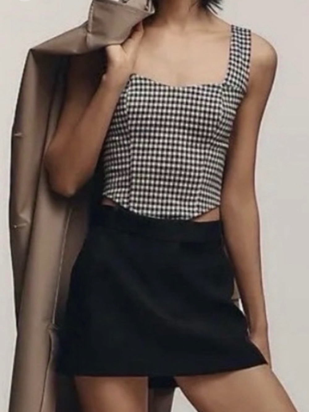Anthropologie Dolan Black-and-White Gingham Corset Crop Top